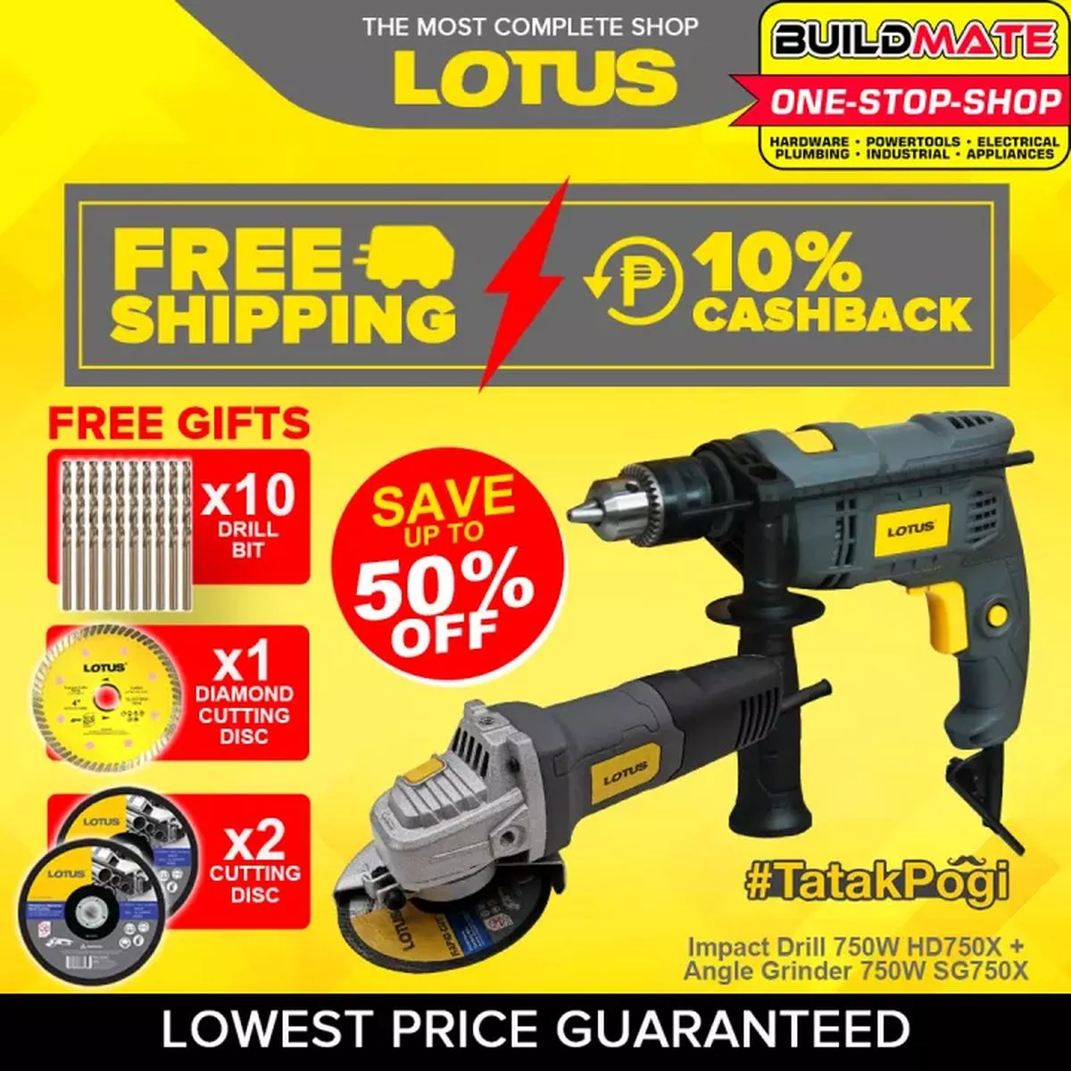 [COMBO] SALE LOTUS TATAKPOGI Impact Hammer Drill & Angle Grinder HD750X + SG750X BUILDMATE LPT