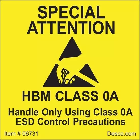 Desco 06731 Class 0 Label, 51mm x 51mm, Permanent, 500/RL
