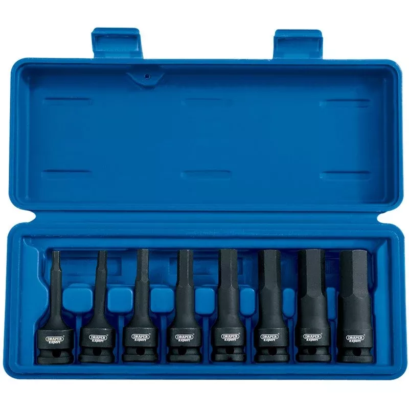 Draper Expert 1/2" Sq. Dr. Impact Hexagonal Socket Bit Set, 8 Pce