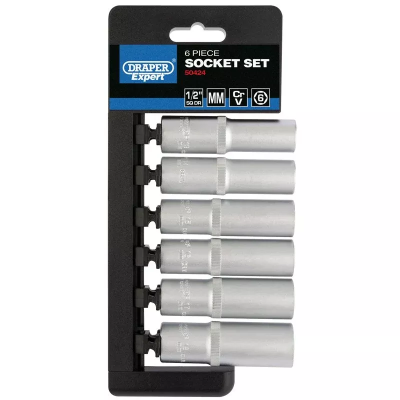 Draper Expert 1/2" Sq. Dr. Metric Deep Socket Set, 6 Pce
