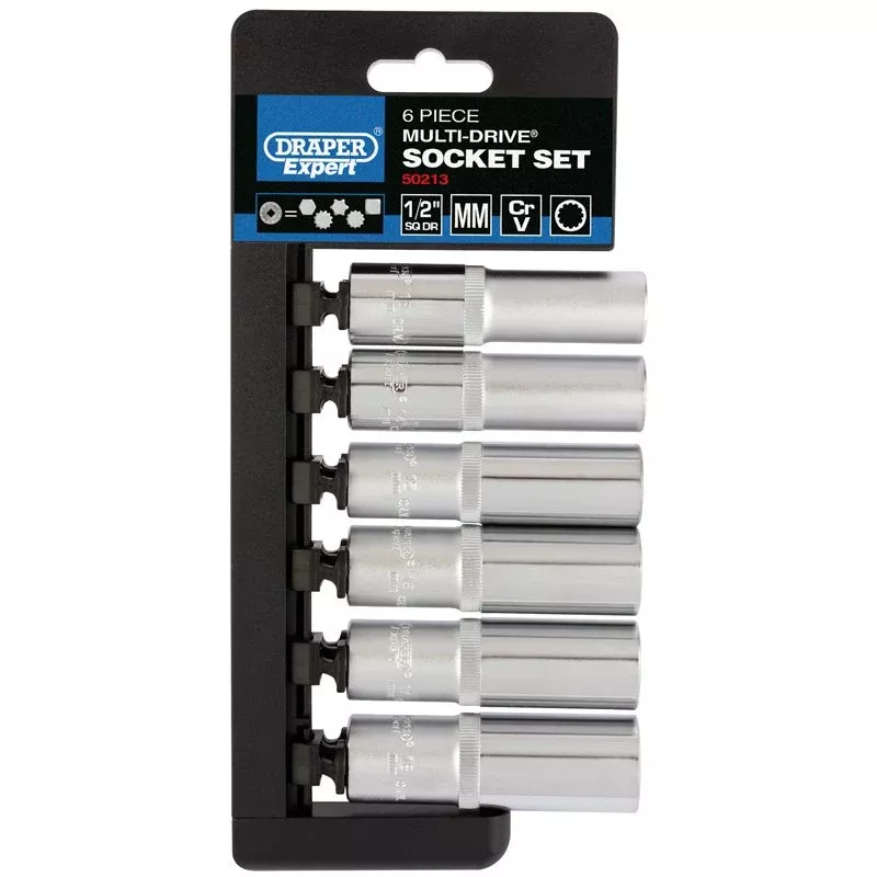 Draper Expert 1/2" Sq. Dr. Multi-Drive Deep Socket Set, 6 Pce