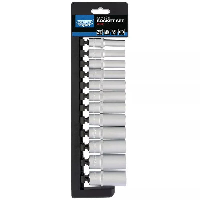 Draper Expert 3/8" Sq. Dr. Metric Deep Socket Set, 12 Pce