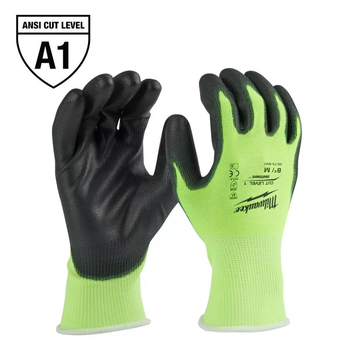 Medium High Visibility Level 1 Cut Resistant Polyurethane Dipped Work Gloves (12-Pack)