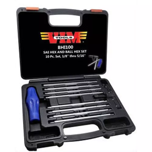 "T" Handle SAE / Inch, Ball / Hex,10Pc Set 1/8 Thru 5/16, With Case